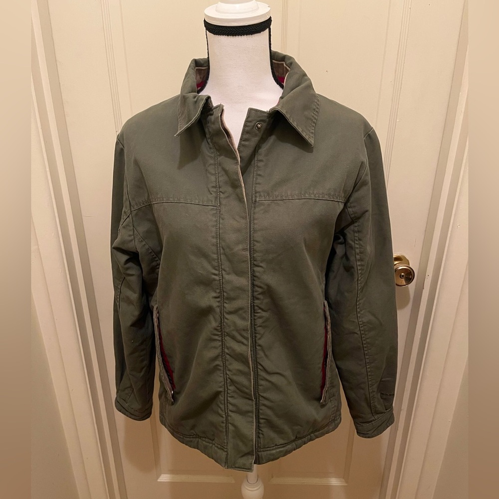 VTG Woolrich Green Fleece Blanket Lined Barn Jacket Chore Coat Women’s Small - Picture 2 of 7